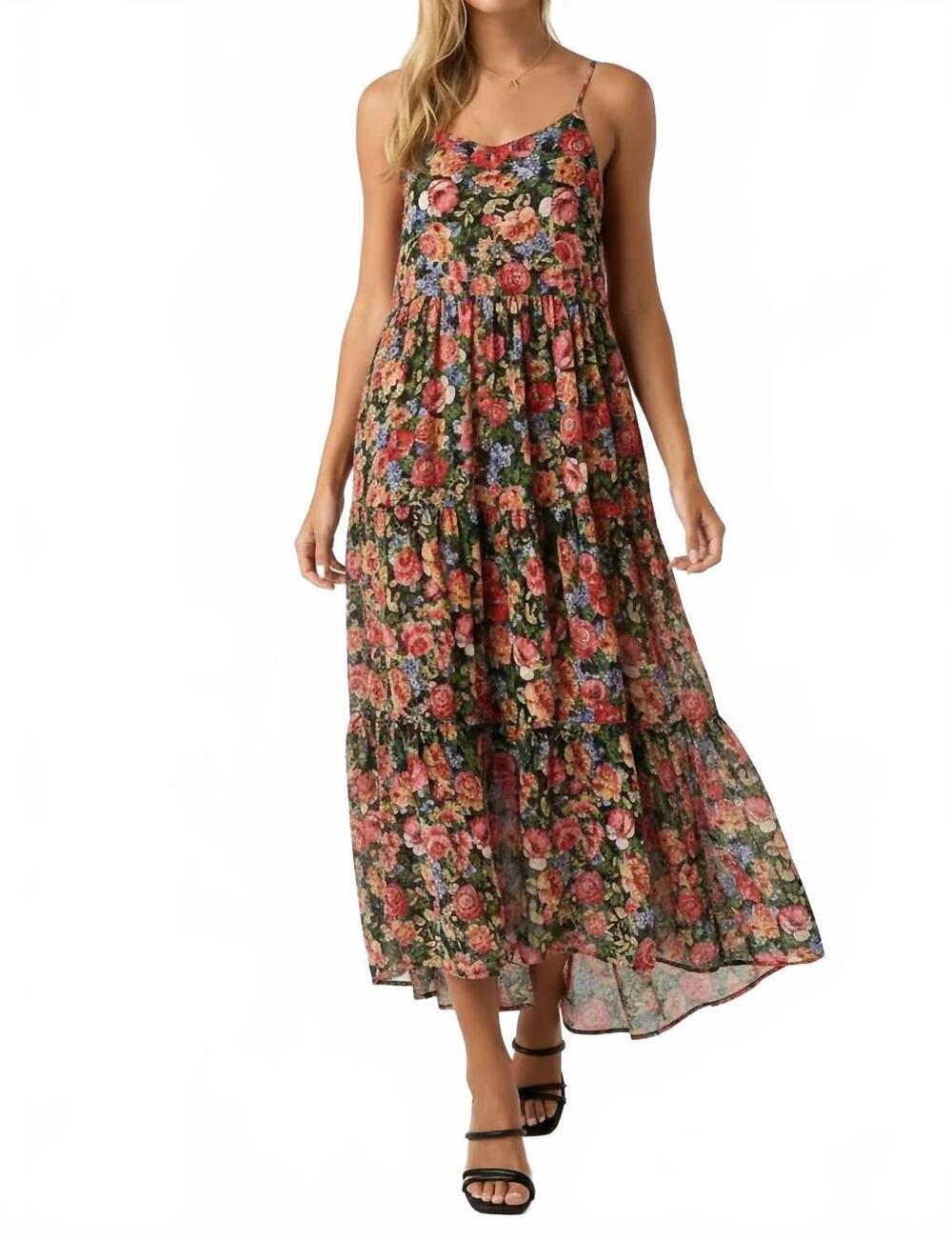 NEW MITTOSHOP evans floral tiered maxi dress in black red chiffon